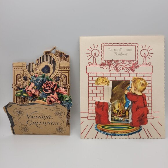 Vintage Pop Up Valentine Christmas Cards Paper Ephemera 3D Designs German USA - Picture 1 of 10